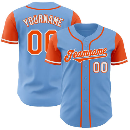Custom Light Blue Orange-White Authentic Two Tone Baseball Jersey - Sky-Custom