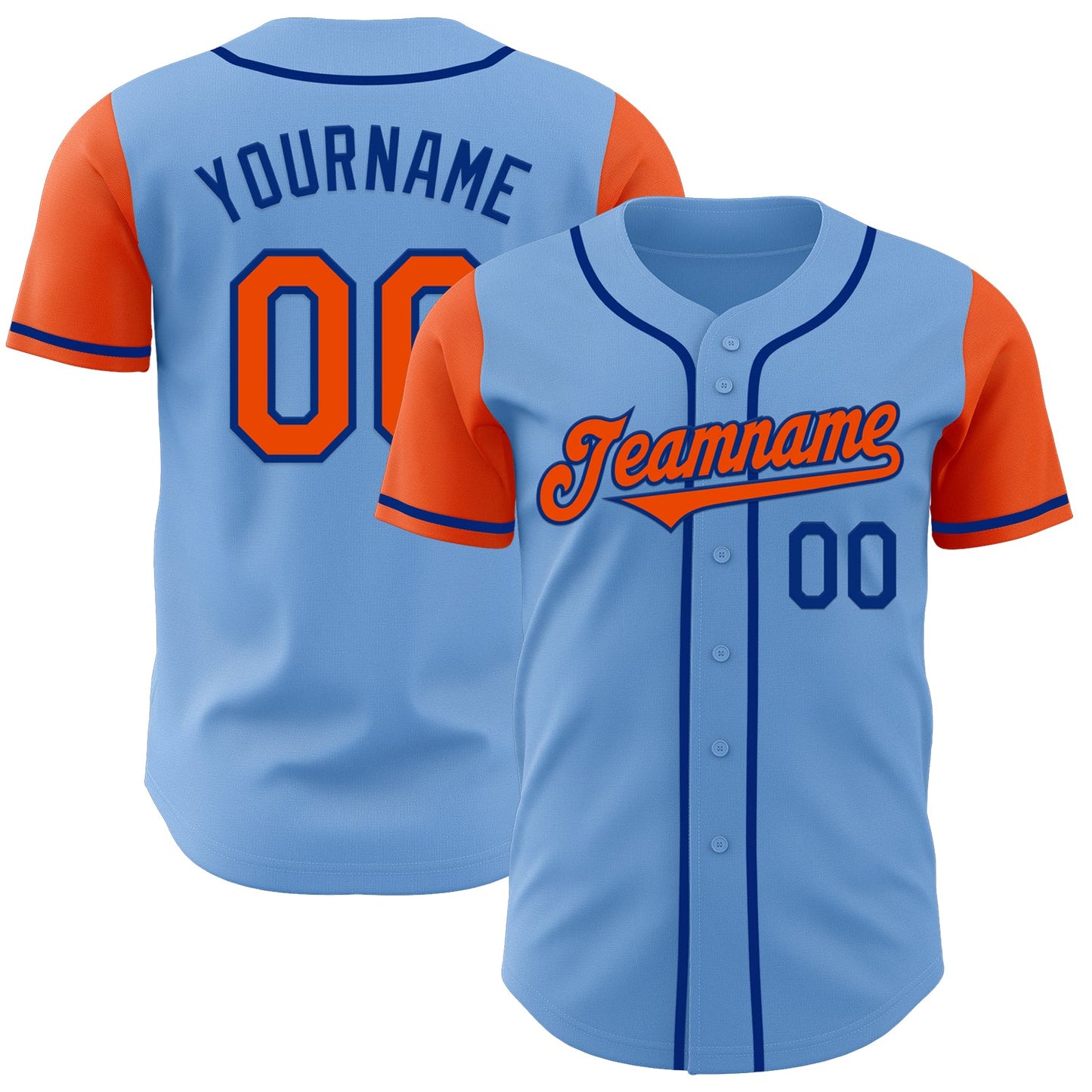 Custom Light Blue Orange-Royal Authentic Two Tone Baseball Jersey - Sky-Custom
