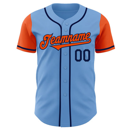 Custom Light Blue Orange-Navy Authentic Two Tone Baseball Jersey - Sky-Custom