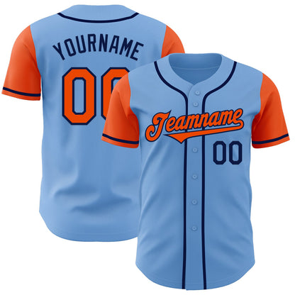 Custom Light Blue Orange-Navy Authentic Two Tone Baseball Jersey - Sky-Custom