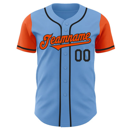 Custom Light Blue Orange-Black Authentic Two Tone Baseball Jersey - Sky-Custom