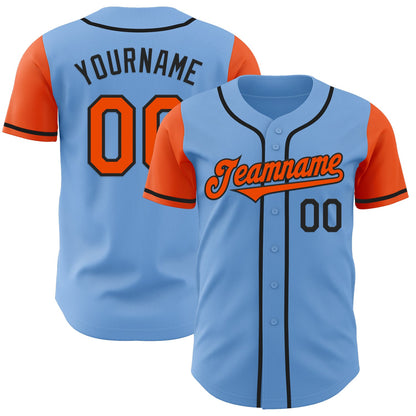 Custom Light Blue Orange-Black Authentic Two Tone Baseball Jersey - Sky-Custom