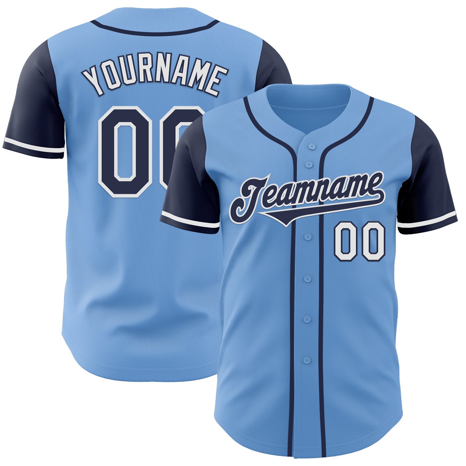 Custom Light Blue Navy-White Authentic Two Tone Baseball Jersey - Sky-Custom
