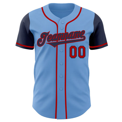 Custom Light Blue Navy-Red Authentic Two Tone Baseball Jersey - Sky-Custom