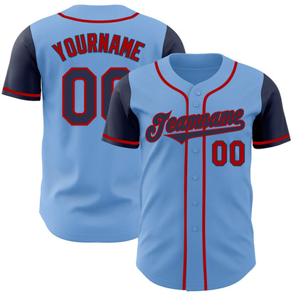 Custom Light Blue Navy-Red Authentic Two Tone Baseball Jersey - Sky-Custom