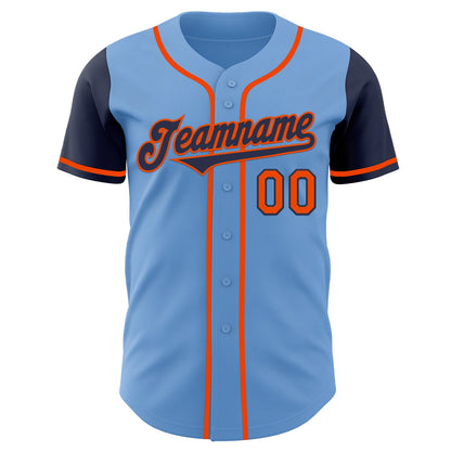 Custom Light Blue Navy-Orange Authentic Two Tone Baseball Jersey - Sky-Custom