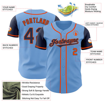 Custom Light Blue Navy-Orange Authentic Two Tone Baseball Jersey - Sky-Custom