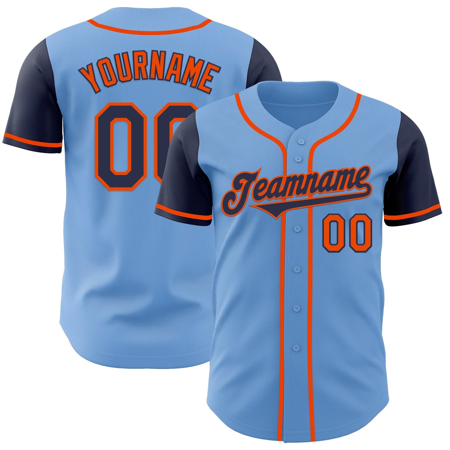 Custom Light Blue Navy-Orange Authentic Two Tone Baseball Jersey - Sky-Custom