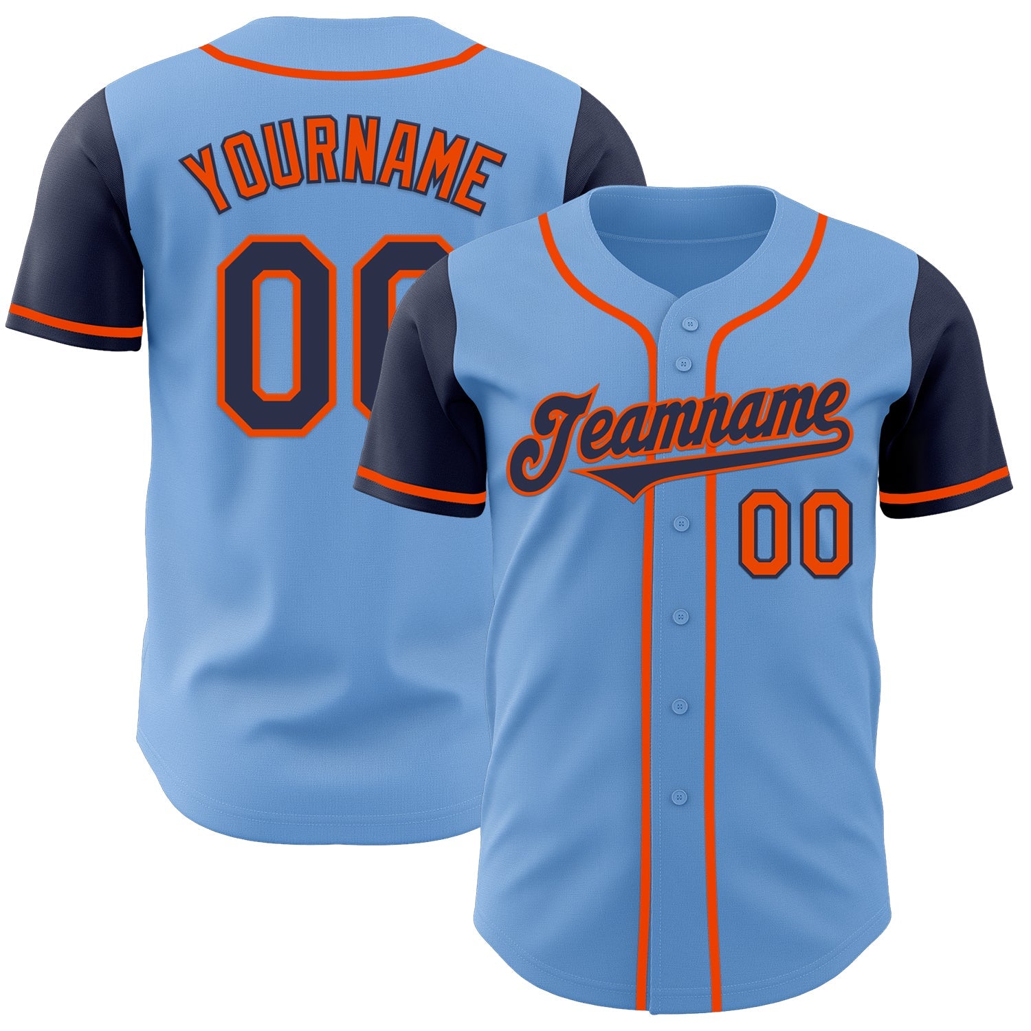 Custom Light Blue Navy-Orange Authentic Two Tone Baseball Jersey - Sky-Custom