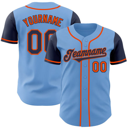 Custom Light Blue Navy-Orange Authentic Two Tone Baseball Jersey - Sky-Custom