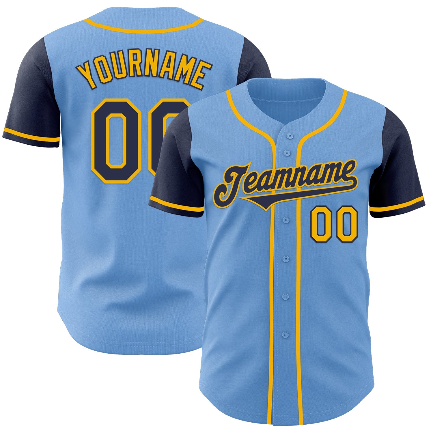 Custom Light Blue Navy-Gold Authentic Two Tone Baseball Jersey - Sky-Custom