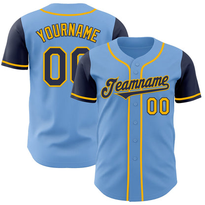 Custom Light Blue Navy-Gold Authentic Two Tone Baseball Jersey - Sky-Custom