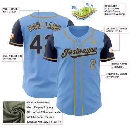 Custom Light Blue Navy-Old Gold Authentic Two Tone Baseball Jersey - Sky-Custom