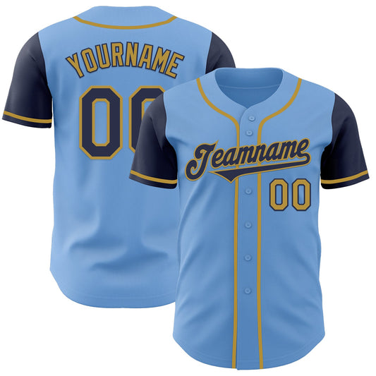 Custom Light Blue Navy-Old Gold Authentic Two Tone Baseball Jersey - Sky-Custom