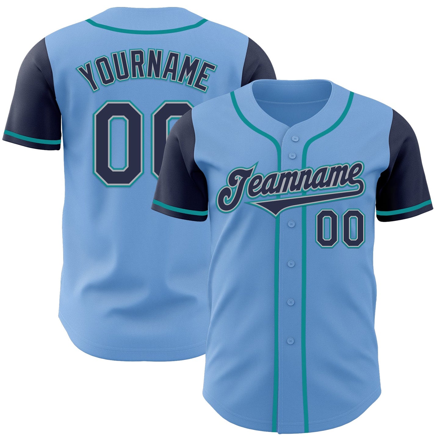Custom Light Blue Navy Gray-Teal Authentic Two Tone Baseball Jersey - Sky-Custom