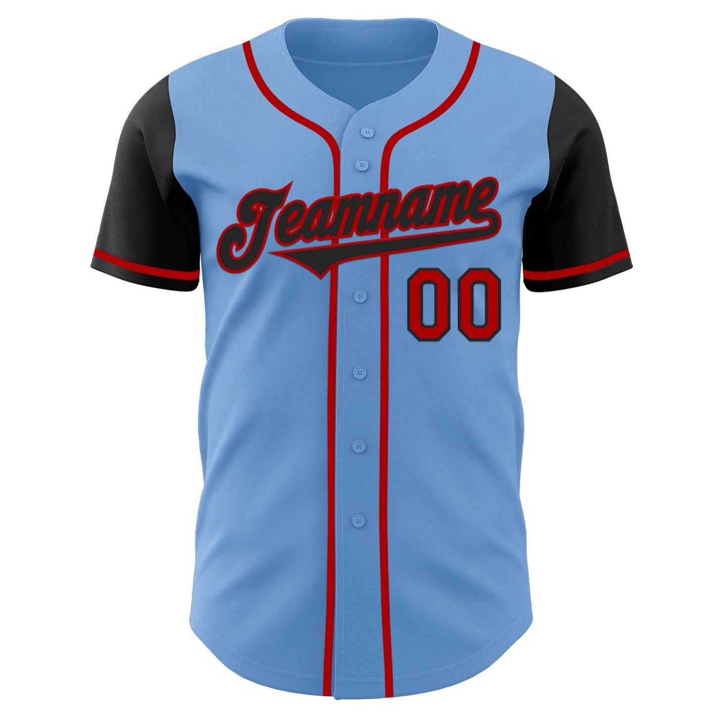 Custom Light Blue Black-Red Authentic Two Tone Baseball Jersey - Sky-Custom