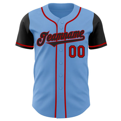 Custom Light Blue Black-Red Authentic Two Tone Baseball Jersey - Sky-Custom