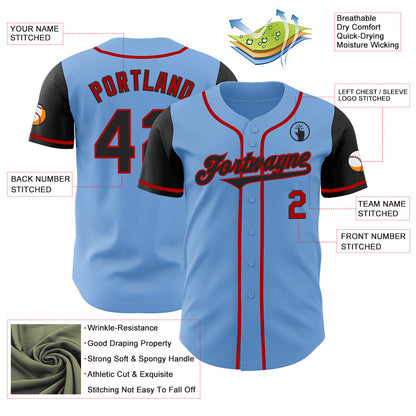 Custom Light Blue Black-Red Authentic Two Tone Baseball Jersey - Sky-Custom