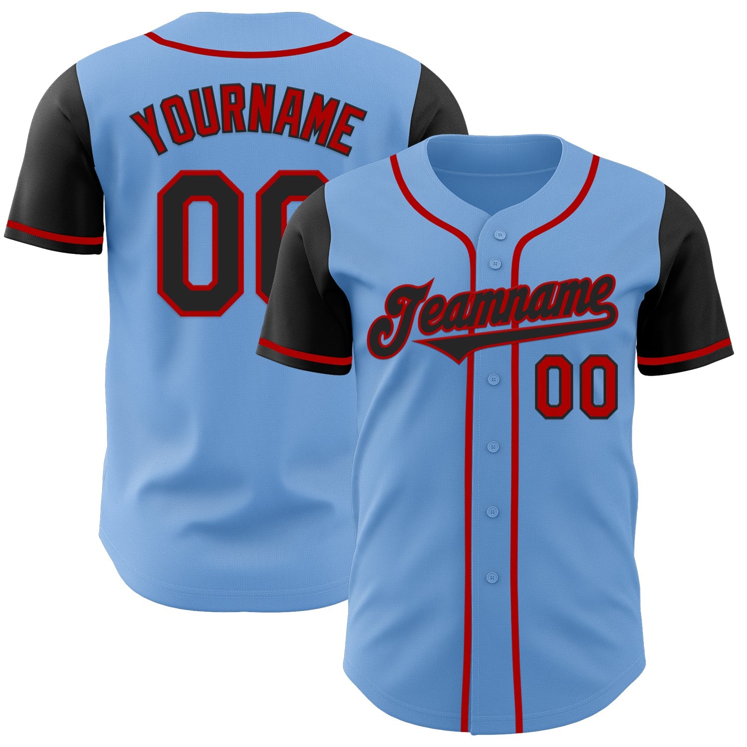 Custom Light Blue Black-Red Authentic Two Tone Baseball Jersey - Sky-Custom