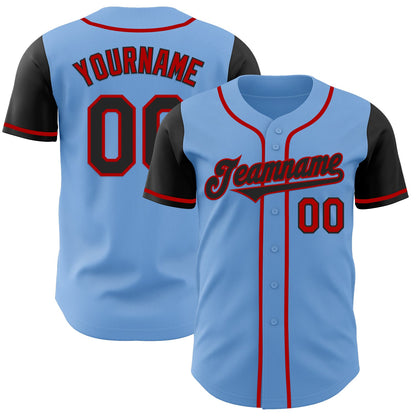 Custom Light Blue Black-Red Authentic Two Tone Baseball Jersey - Sky-Custom