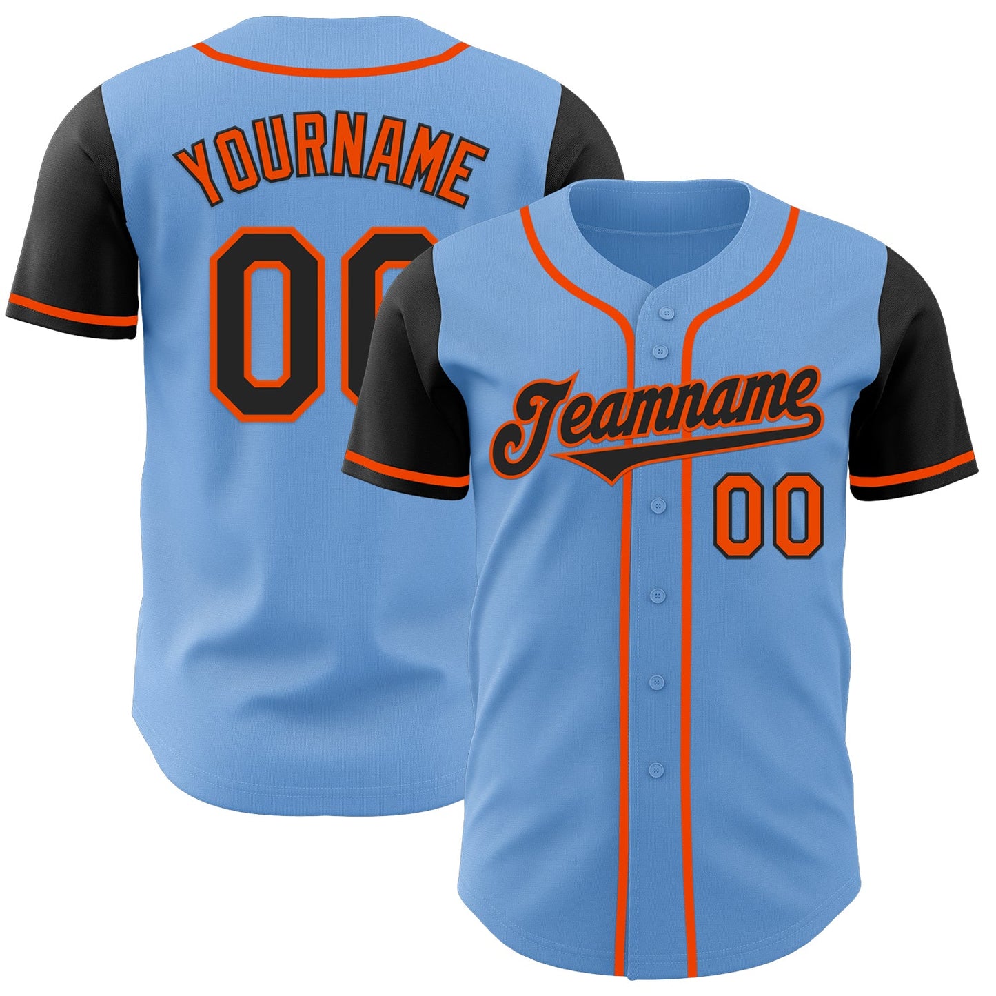 Custom Light Blue Black-Orange Authentic Two Tone Baseball Jersey - Sky-Custom