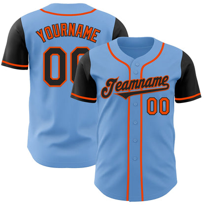 Custom Light Blue Black-Orange Authentic Two Tone Baseball Jersey - Sky-Custom