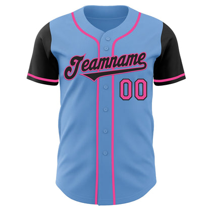 Custom Light Blue Black-Pink Authentic Two Tone Baseball Jersey - Sky-Custom