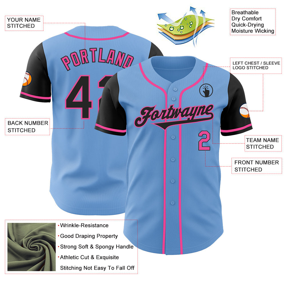 Custom Light Blue Black-Pink Authentic Two Tone Baseball Jersey - Sky-Custom