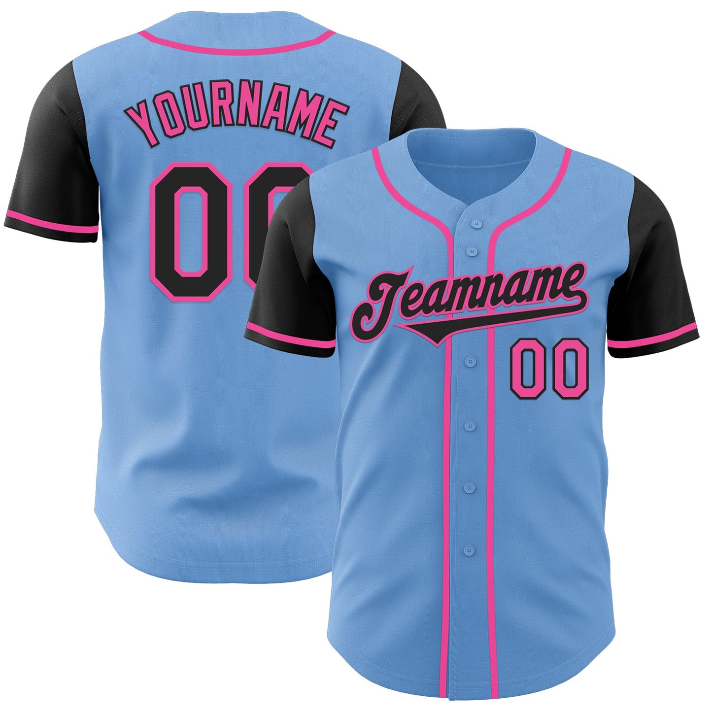 Custom Light Blue Black-Pink Authentic Two Tone Baseball Jersey - Sky-Custom