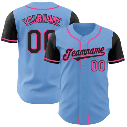 Custom Light Blue Black-Pink Authentic Two Tone Baseball Jersey - Sky-Custom