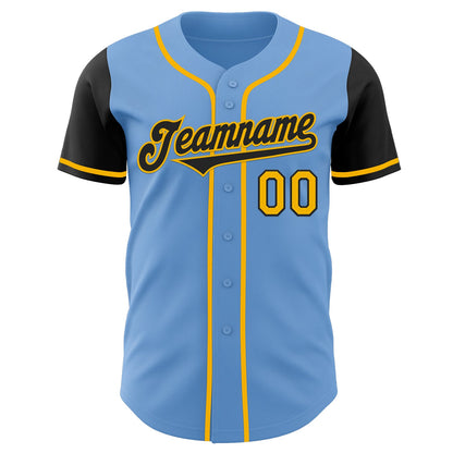 Custom Light Blue Black-Gold Authentic Two Tone Baseball Jersey - Sky-Custom