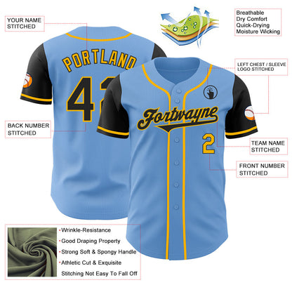Custom Light Blue Black-Gold Authentic Two Tone Baseball Jersey - Sky-Custom
