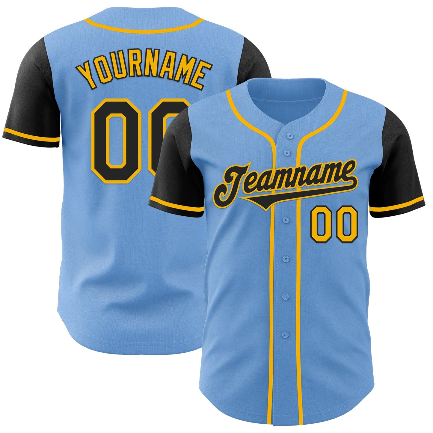 Custom Light Blue Black-Gold Authentic Two Tone Baseball Jersey - Sky-Custom