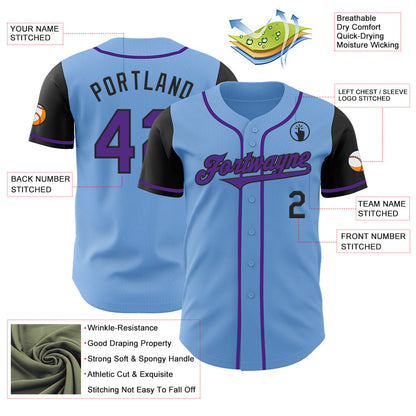 Custom Light Blue Purple-Black Authentic Two Tone Baseball Jersey - Sky-Custom