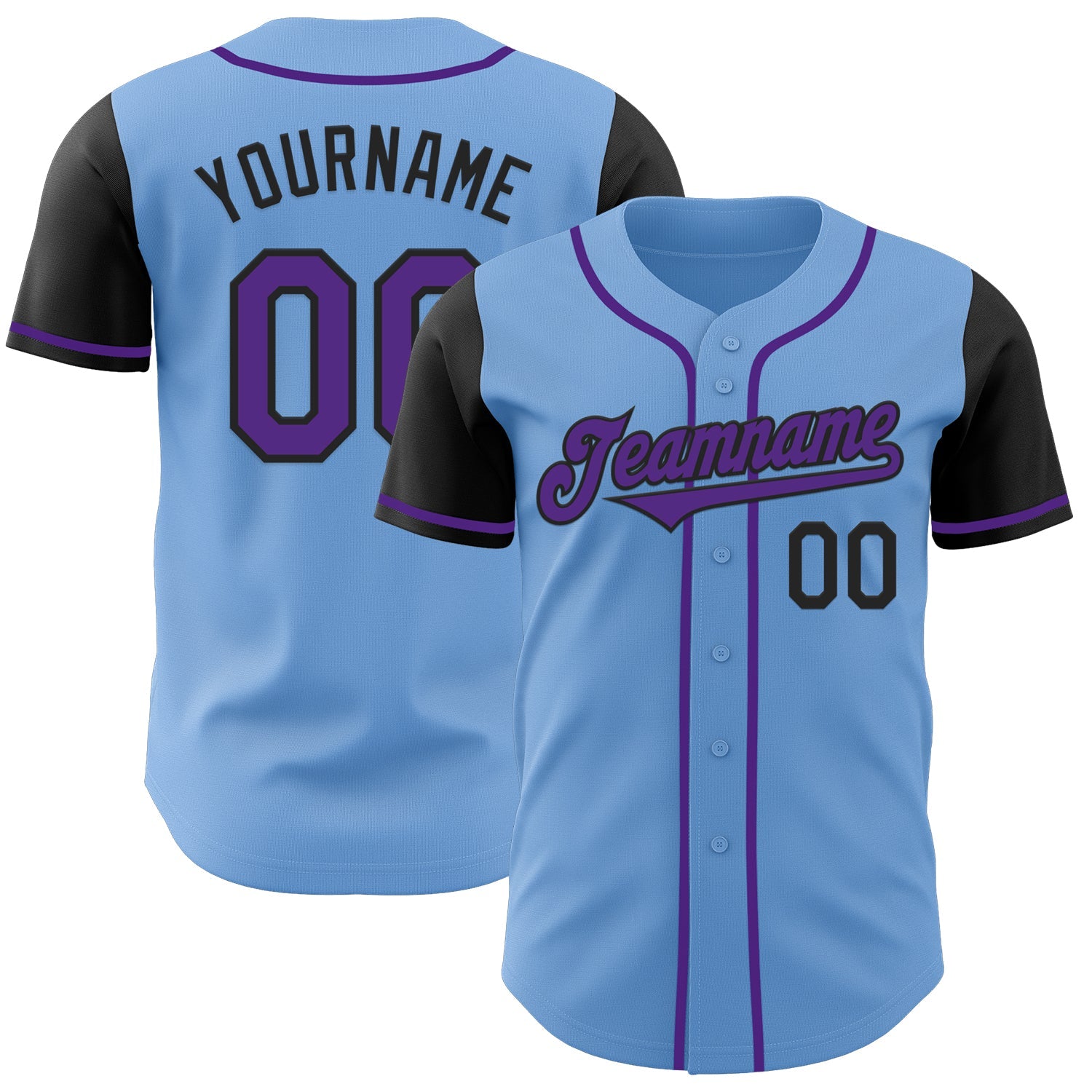 Custom Light Blue Purple-Black Authentic Two Tone Baseball Jersey - Sky-Custom