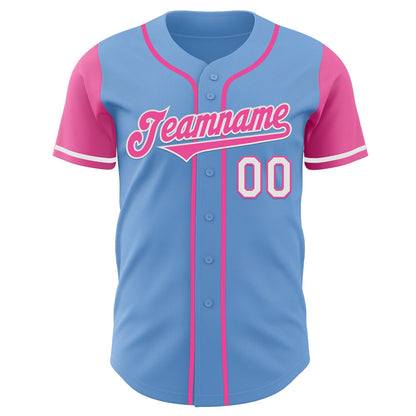 Custom Light Blue Pink-White Authentic Two Tone Baseball Jersey - Sky-Custom