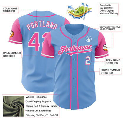 Custom Light Blue Pink-White Authentic Two Tone Baseball Jersey - Sky-Custom