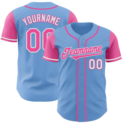Custom Light Blue Pink-White Authentic Two Tone Baseball Jersey - Sky-Custom