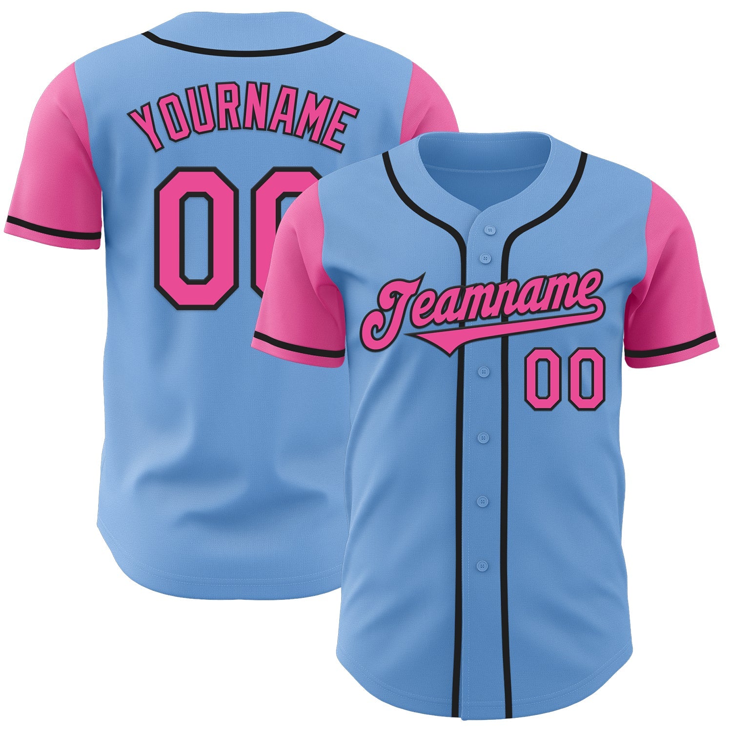 Custom Light Blue Pink-Black Authentic Two Tone Baseball Jersey - Sky-Custom