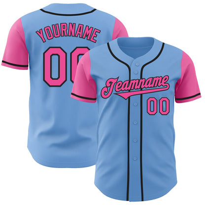 Custom Light Blue Pink-Black Authentic Two Tone Baseball Jersey - Sky-Custom