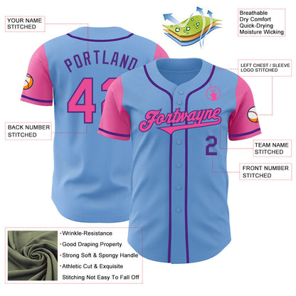 Custom Light Blue Pink-Purple Authentic Two Tone Baseball Jersey - Sky-Custom