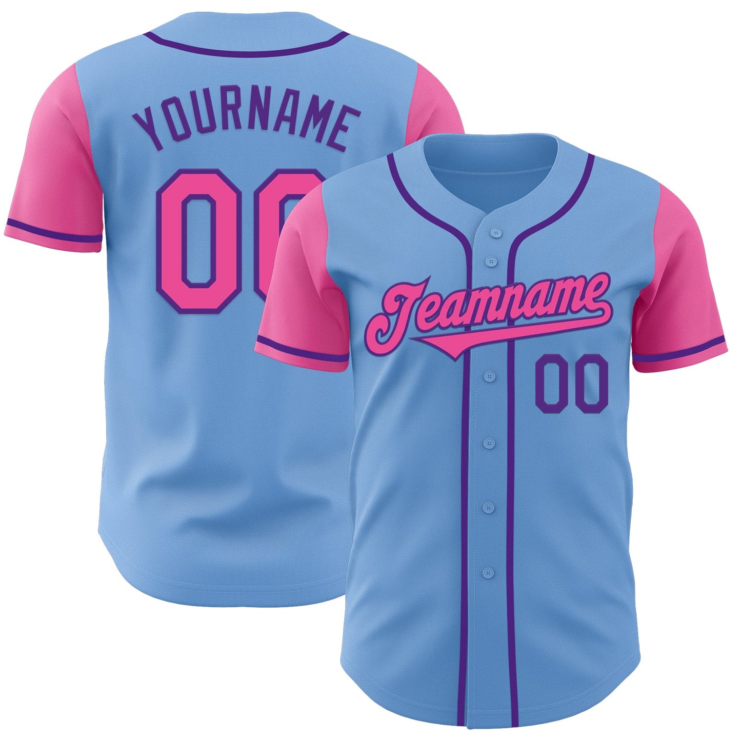 Custom Light Blue Pink-Purple Authentic Two Tone Baseball Jersey - Sky-Custom