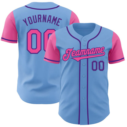 Custom Light Blue Pink-Purple Authentic Two Tone Baseball Jersey - Sky-Custom