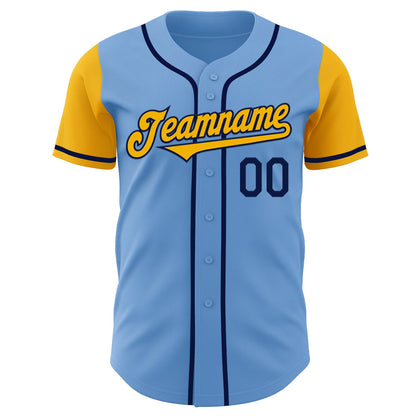 Custom Light Blue Gold-Navy Authentic Two Tone Baseball Jersey - Sky-Custom