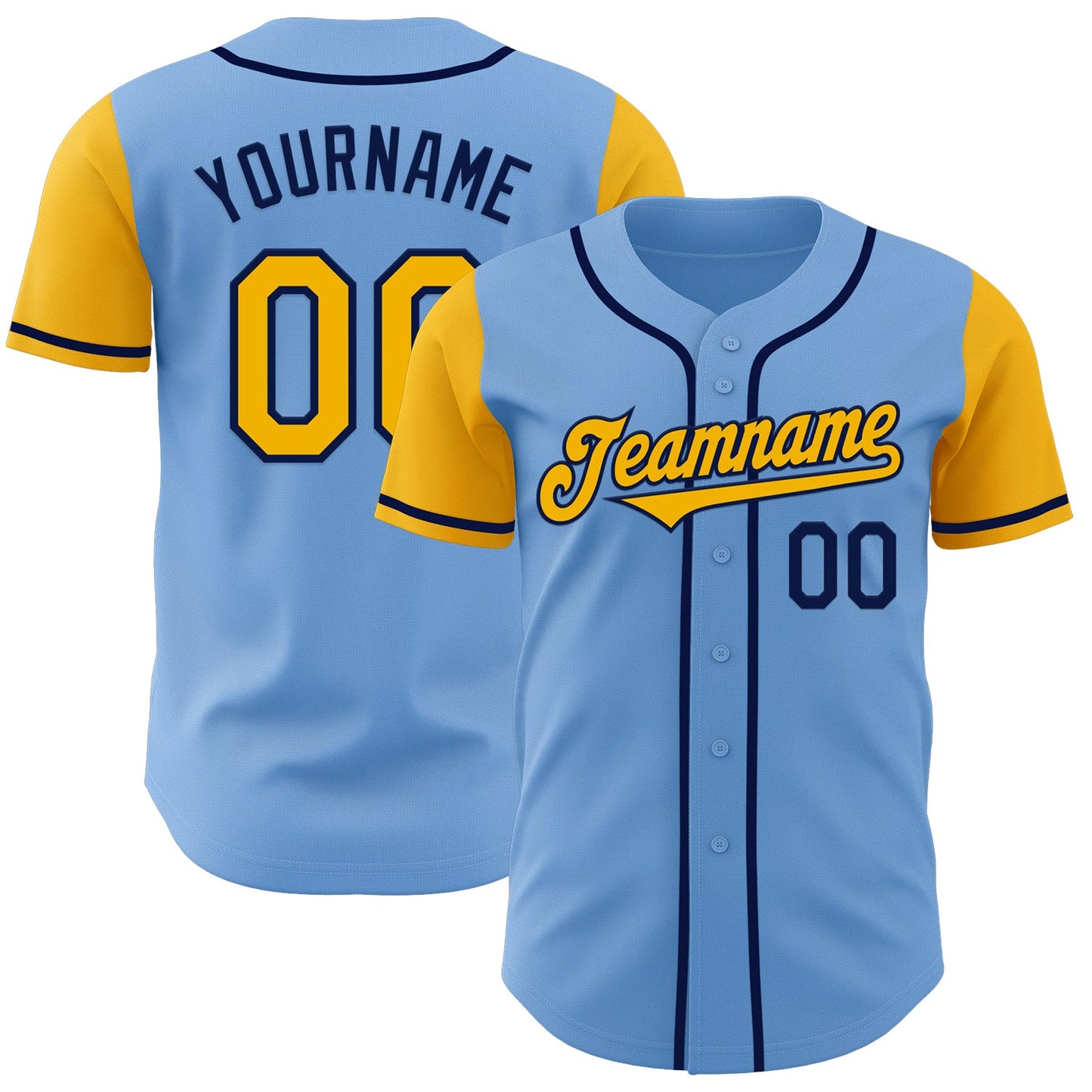 Custom Light Blue Gold-Navy Authentic Two Tone Baseball Jersey - Sky-Custom