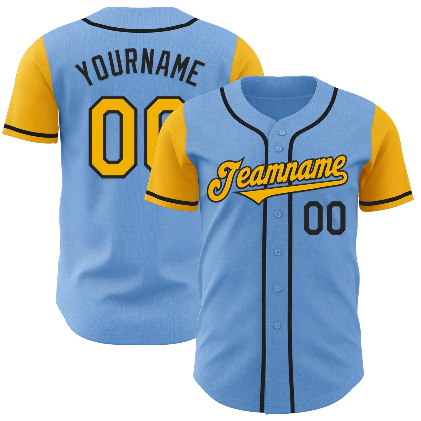 Custom Light Blue Gold-Black Authentic Two Tone Baseball Jersey - Sky-Custom