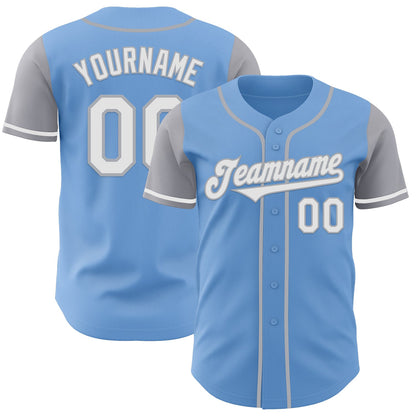Custom Light Blue White-Gray Authentic Two Tone Baseball Jersey - Sky-Custom