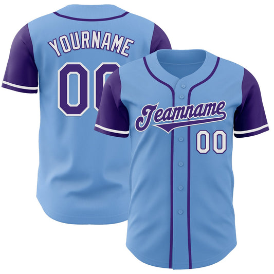 Custom Light Blue Purple-White Authentic Two Tone Baseball Jersey - Sky-Custom