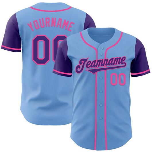 Custom Light Blue Purple-Pink Authentic Two Tone Baseball Jersey - Sky-Custom