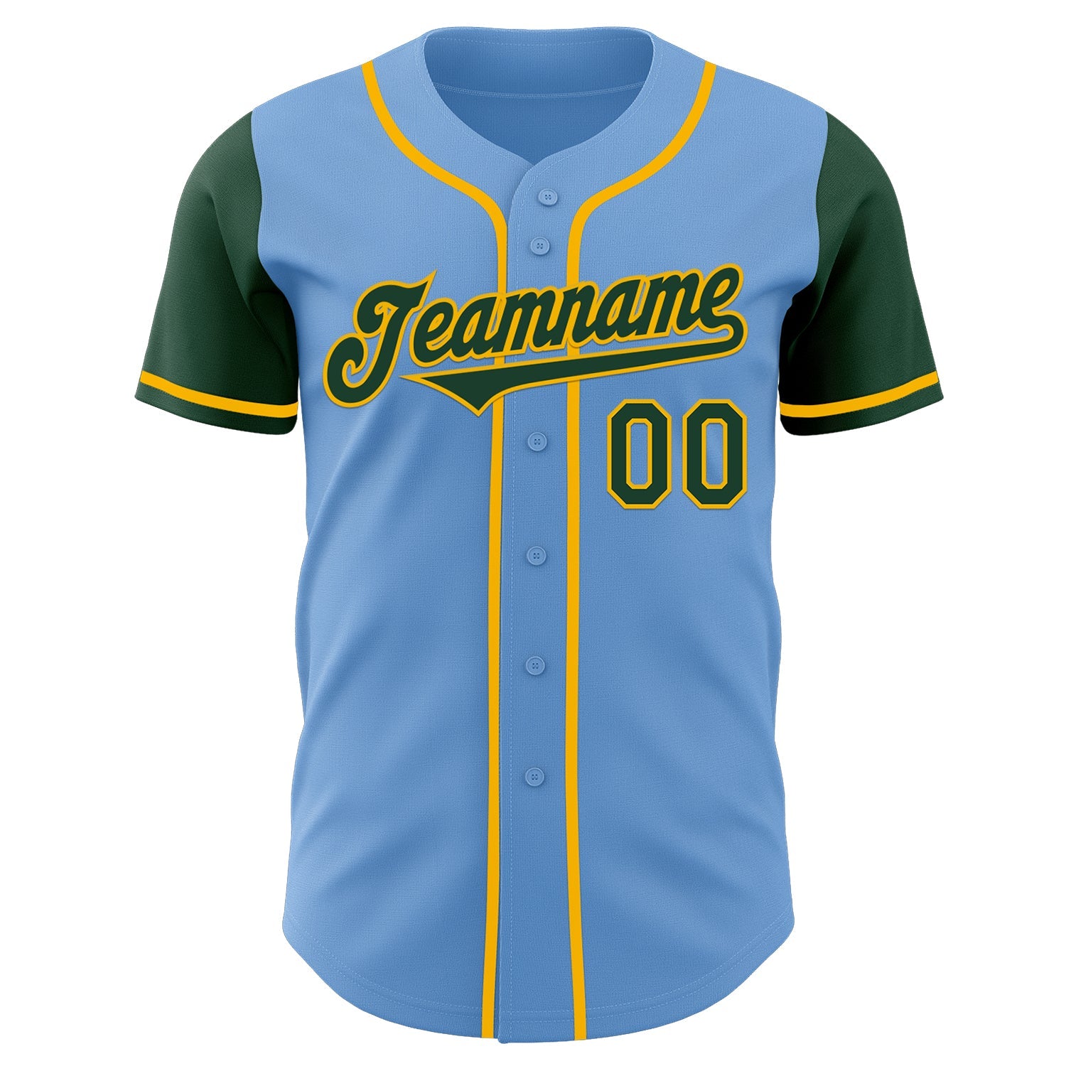 Custom Light Blue Green-Gold Authentic Two Tone Baseball Jersey - Sky-Custom